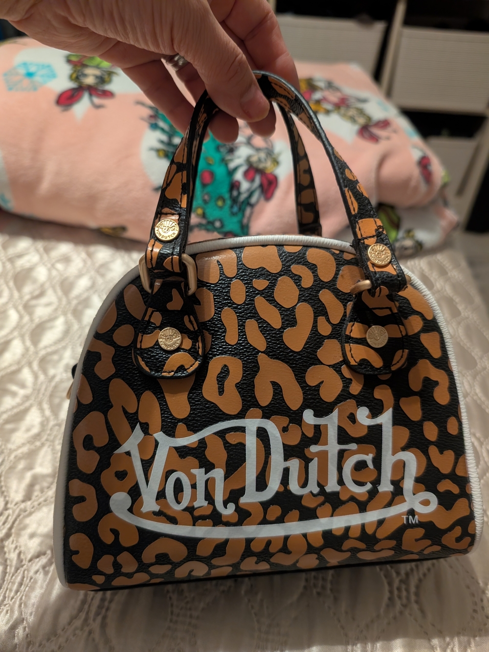 Von Dutch Leopard Print Mini Satchel Bag - Black & Tan